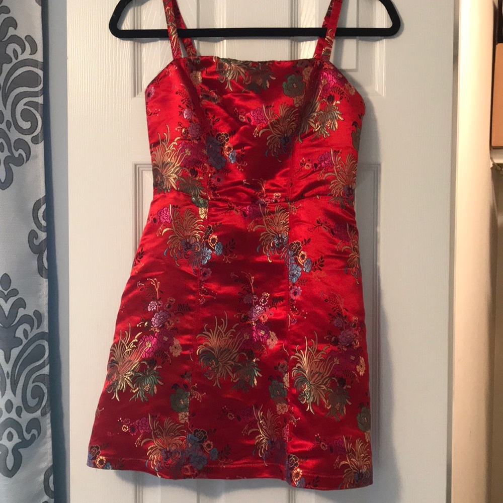 Red Chinese Print Dress